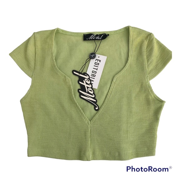 NWT MOTEL ROCKS GREEN V NECK CROP BRA TOP / SIZE S - Picture 3 of 3